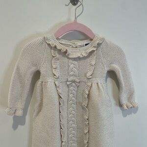 Janie and Jack Ivory with Gold Thread Knit Baby Dress